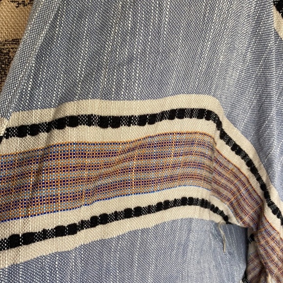 Zara boho kimono open front cardigan gray blue  multi colored pom poms fringe - Picture 10 of 15